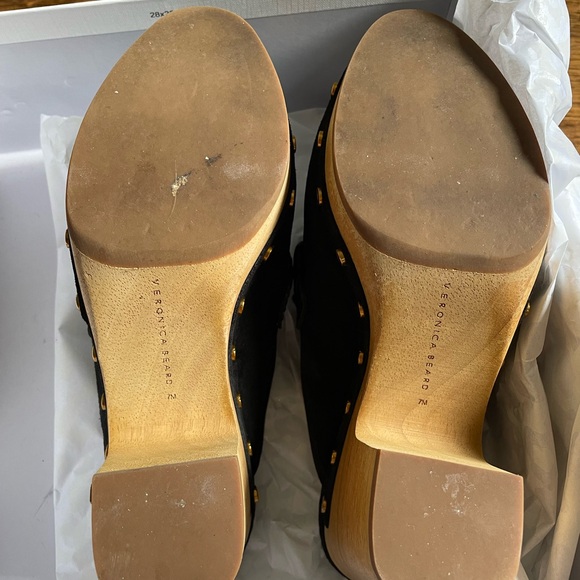 Veronica Beard Black Suede Studded Clog Mules - Picture 2 of 8